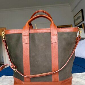 SOLD - Frank Clegg Tall Tote | Olive Suede/Tumbled Chestmust Leather - SOLD